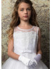 White Scalloped Lace Tulle Amazing Flower Girl Dress